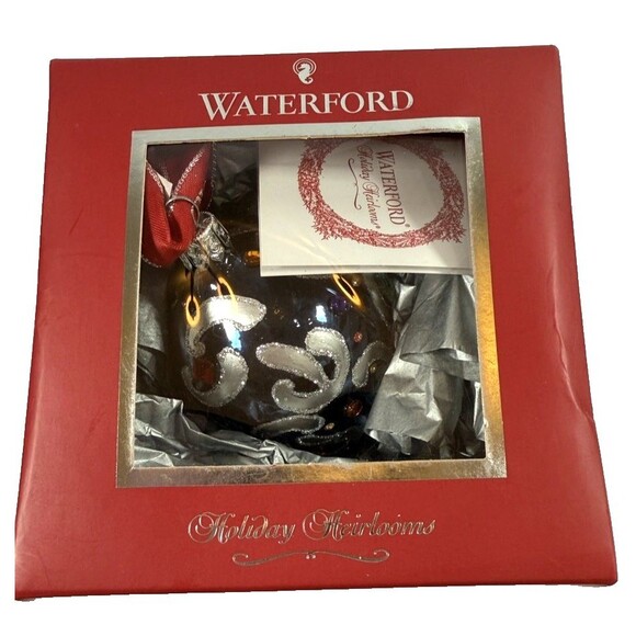 Waterford Sapphire Scroll Egg Jeweled Blown Glass Ornament Rare 1997 Handmade - Picture 4 of 13